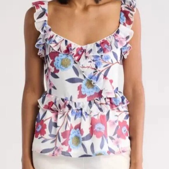 French Connection Ruffle Details Sleeveless Blouse Size 6 Floral Top NWT - Picture 2 of 9